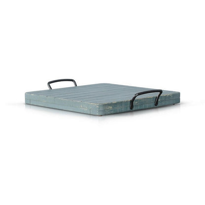 Rena Ottoman Tray with Metal Handle, 17 Inch Distressed Green Mahogany