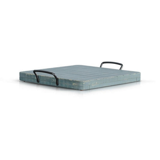 Rena Ottoman Tray with Metal Handle, 17 Inch Distressed Green Mahogany