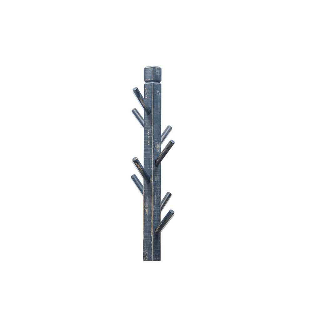 Rena Coat, Hat Rack Stand, 8 Wood Stems, 72 Inch Ocean Blue Mahogany