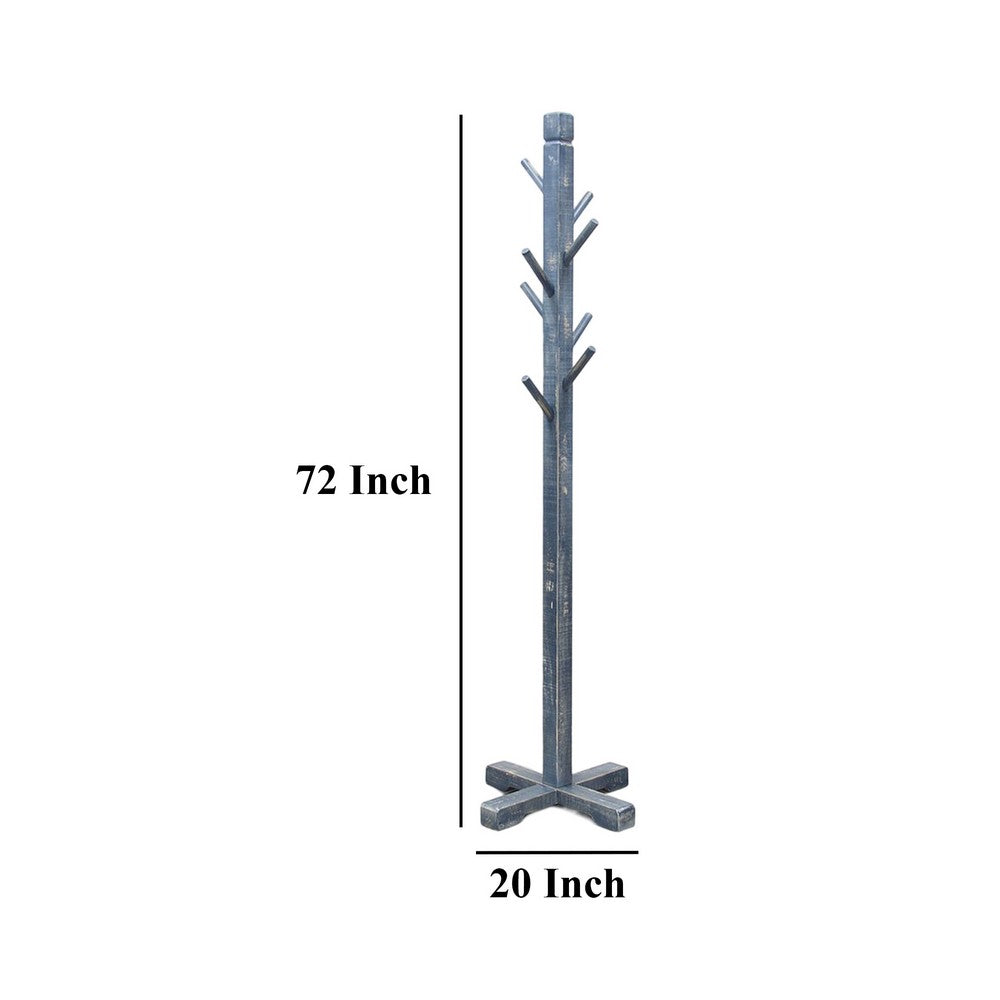 Rena Coat, Hat Rack Stand, 8 Wood Stems, 72 Inch Ocean Blue Mahogany