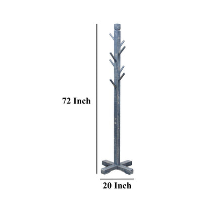 Rena Coat, Hat Rack Stand, 8 Wood Stems, 72 Inch Ocean Blue Mahogany
