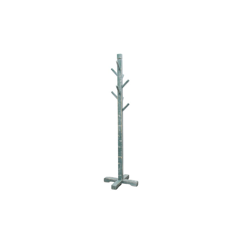 Rena Coat, Hat Rack Stand, 8 Wood Stems, 72 Inch Rustic Green Mahogany