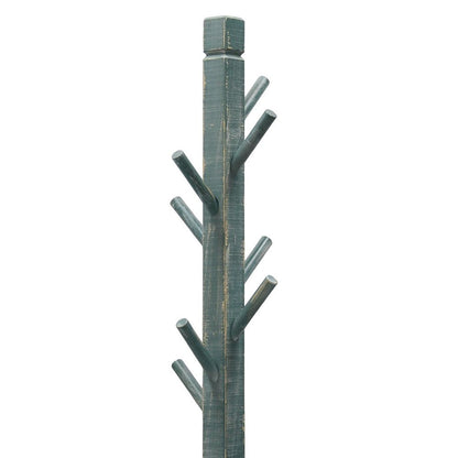 Rena Coat, Hat Rack Stand, 8 Wood Stems, 72 Inch Rustic Green Mahogany