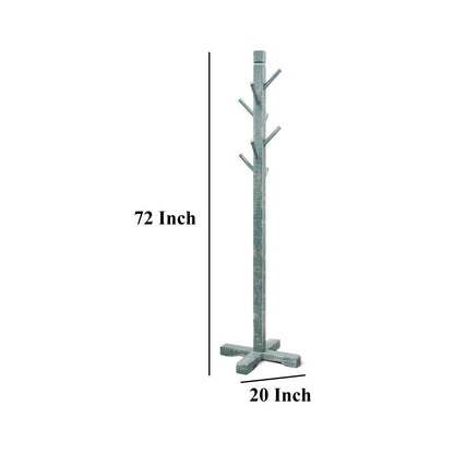 Rena Coat, Hat Rack Stand, 8 Wood Stems, 72 Inch Rustic Green Mahogany