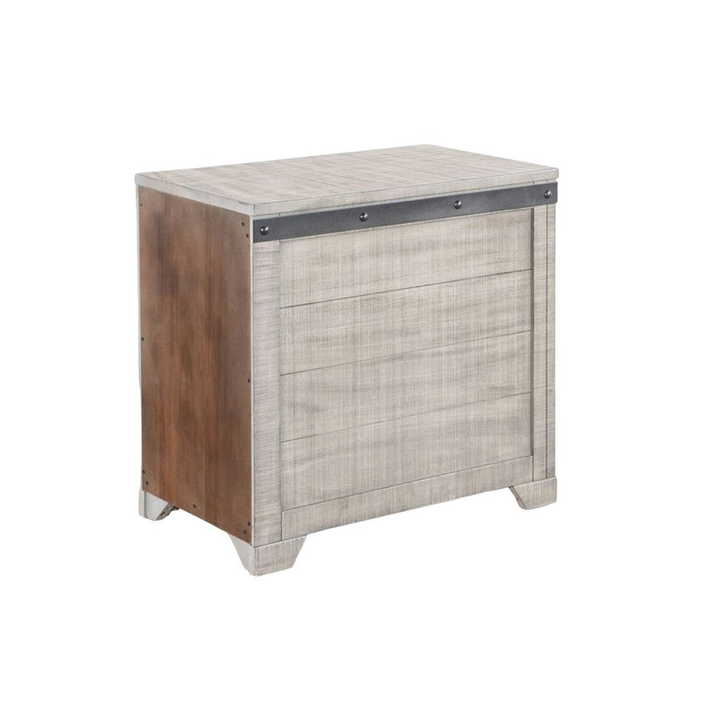 Nelly Side End Table, Drawers and Shelf, 25 Inch Alpine Gray Mahogany
