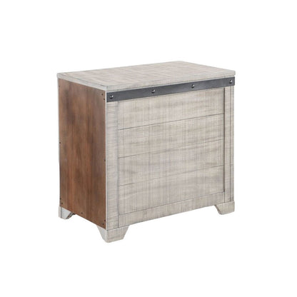 Nelly Side End Table, Drawers and Shelf, 25 Inch Alpine Gray Mahogany