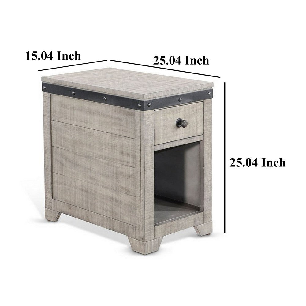 Nelly Side End Table, Drawers and Shelf, 25 Inch Alpine Gray Mahogany