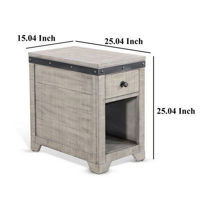 Nelly Side End Table, Drawers and Shelf, 25 Inch Alpine Gray Mahogany