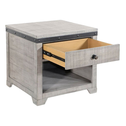 Nelly Side End Table, 1 Drawer and Shelf, 24 Inch Gray Mahogany Wood