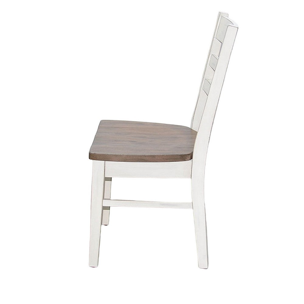 Dean Dining Chair Set of 2, Ladderback Design, White Mahogany Wood