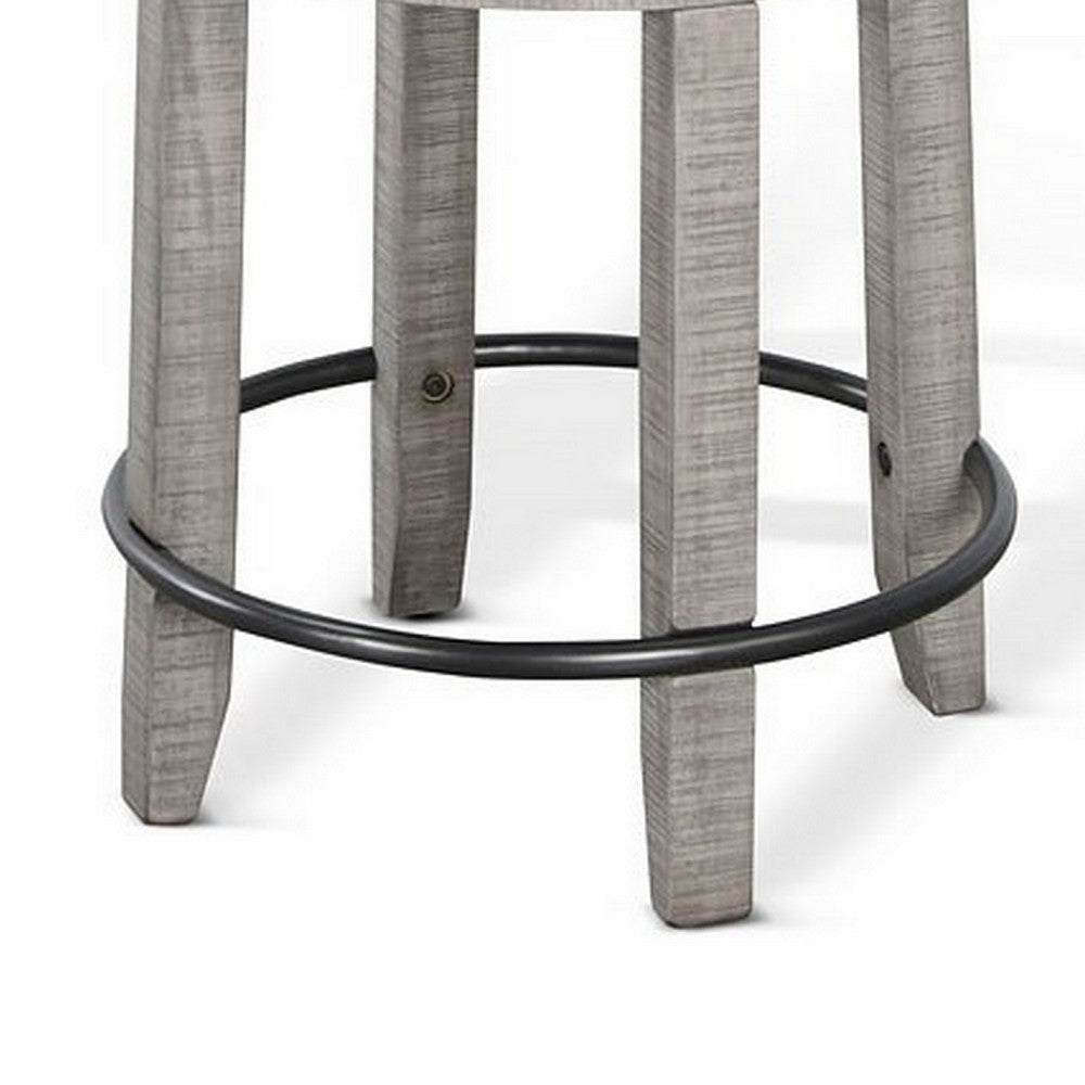 Zeka Swivel Counter Stool Set of 2, Rich Black Faux Leather, Gray