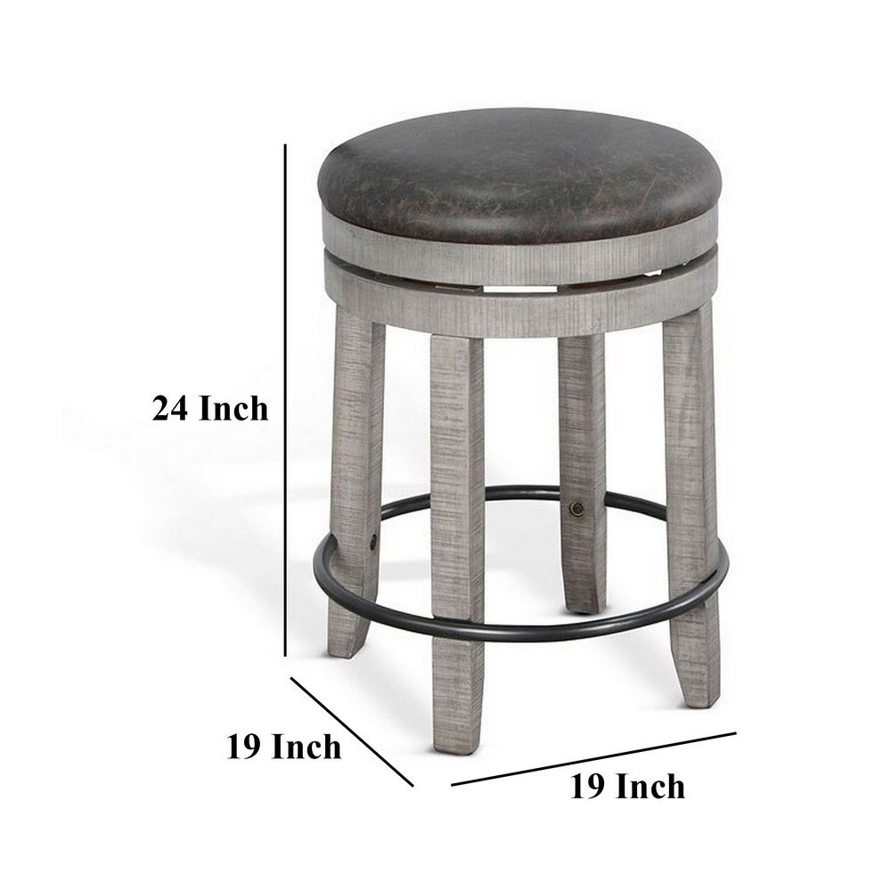 Zeka Swivel Counter Stool Set of 2, Rich Black Faux Leather, Gray