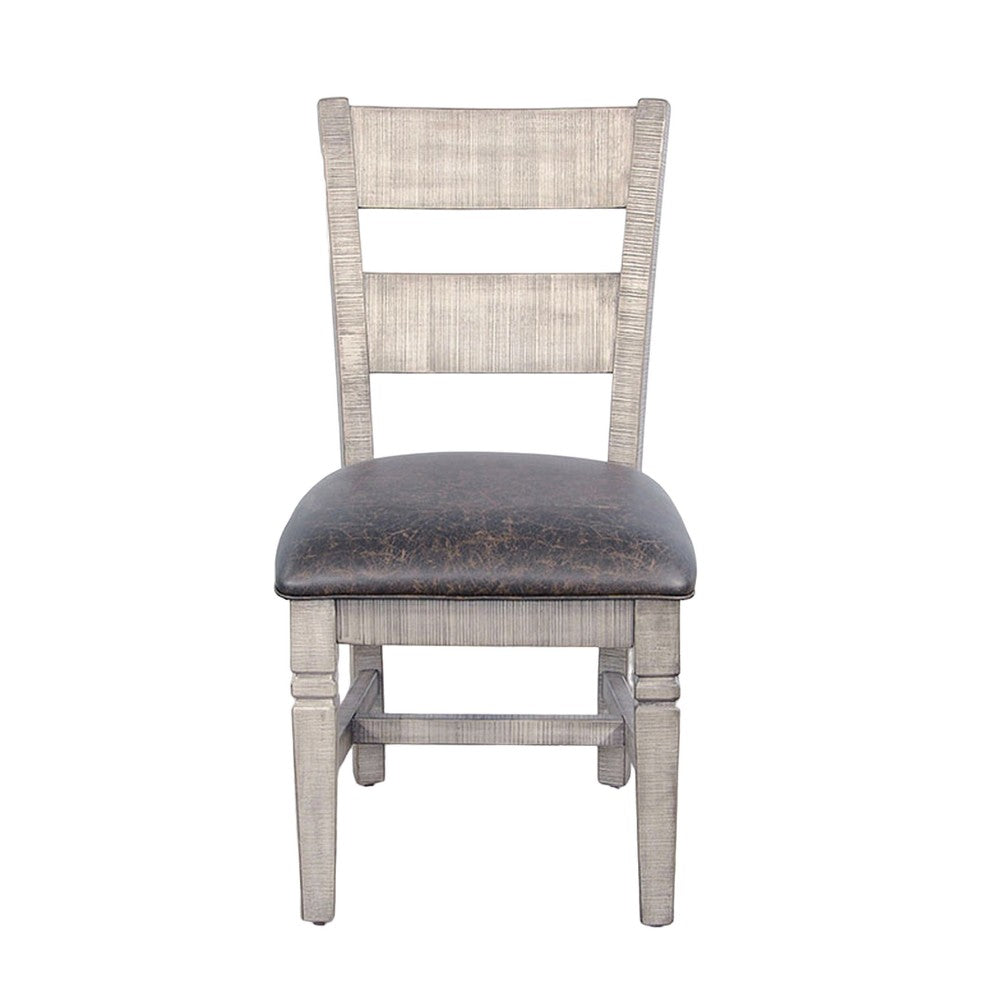 Camie Dining Chair Set of 2, Faux Leather, Brown Mahogany Ladderback