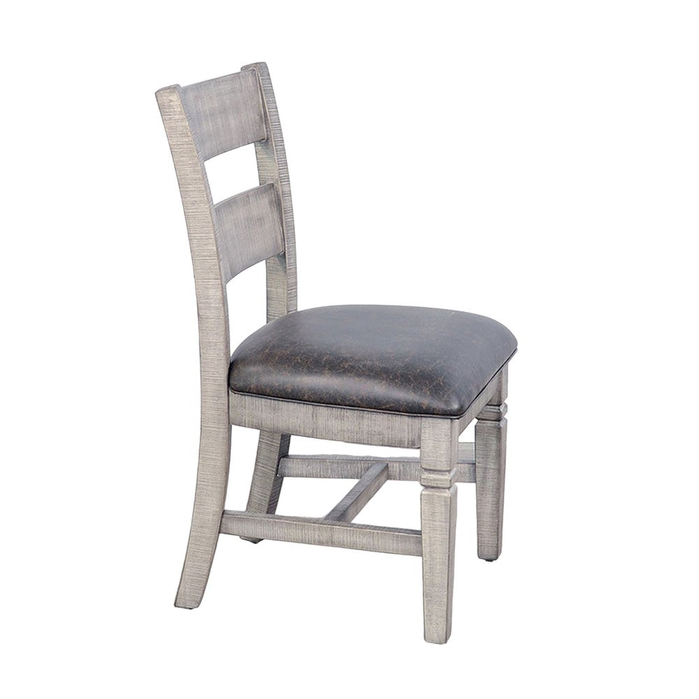 Camie Dining Chair Set of 2, Faux Leather, Brown Mahogany Ladderback