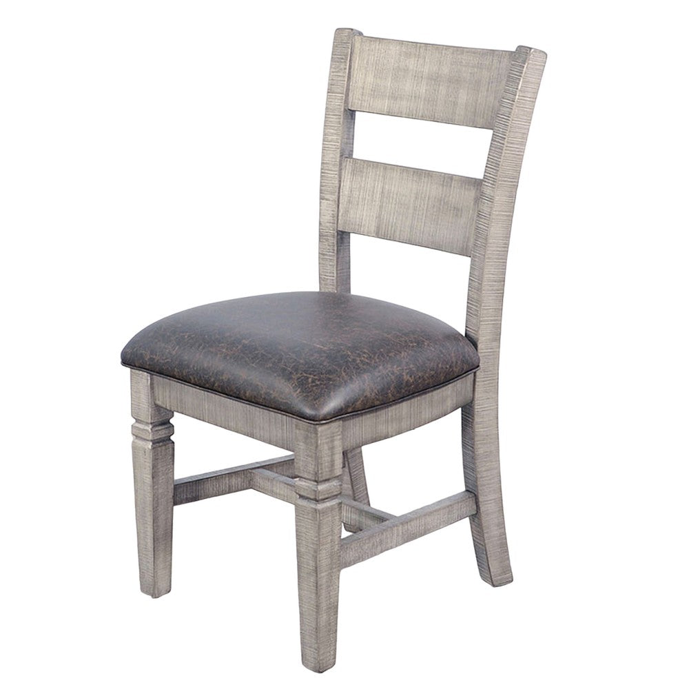 Camie Dining Chair Set of 2, Faux Leather, Brown Mahogany Ladderback