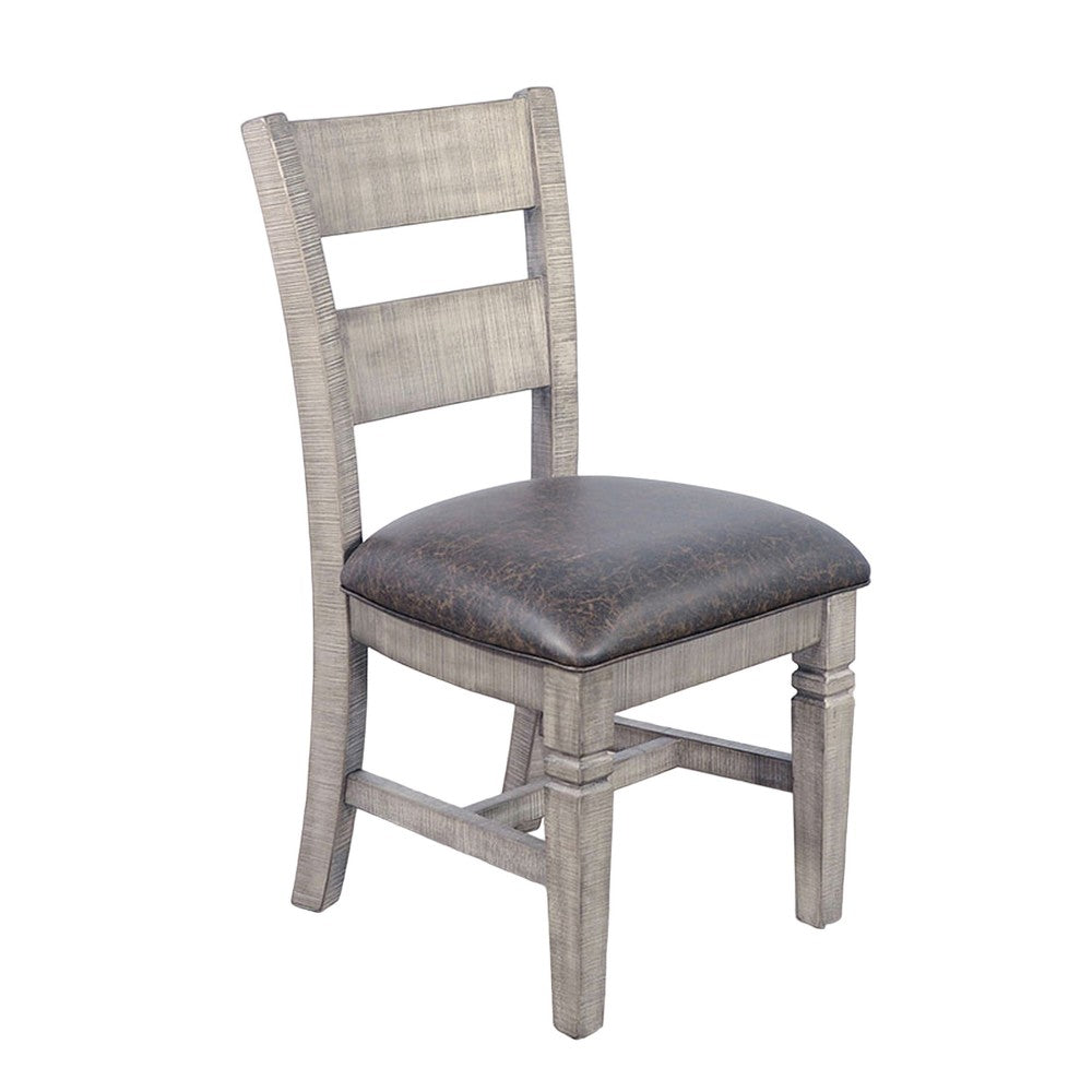 Camie Dining Chair Set of 2, Faux Leather, Brown Mahogany Ladderback