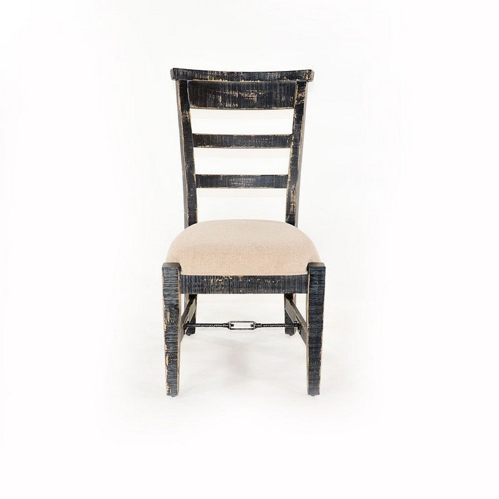 Rena Side Dining Chair Set of 2, Metal Turnbuckle, Black Mahogany Wood