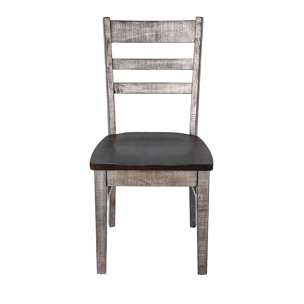 Camie Dining Chair Set of 2, Ladderback Design, Gray Mahogany Wood
