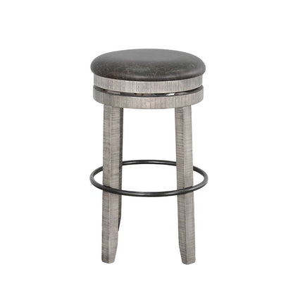 Zeka Swivel Barstool Set of 2, Gray Faux Leather and Mahogany Wood