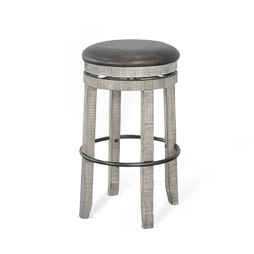 Zeka Swivel Barstool Set of 2, Gray Faux Leather and Mahogany Wood