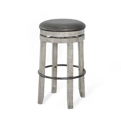 Zeka Swivel Barstool Set of 2, Gray Faux Leather and Mahogany Wood