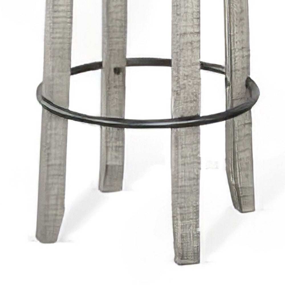 Zeka Swivel Barstool Set of 2, Gray Faux Leather and Mahogany Wood
