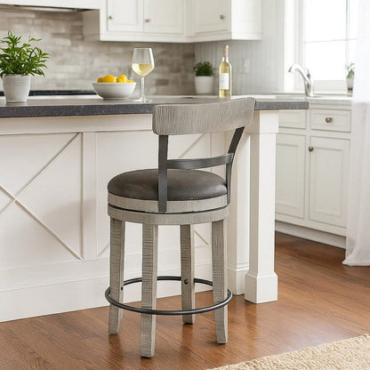 Zeka Swivel Counter Stool Chair Set of 2, Faux Leather, Gray Mahogany