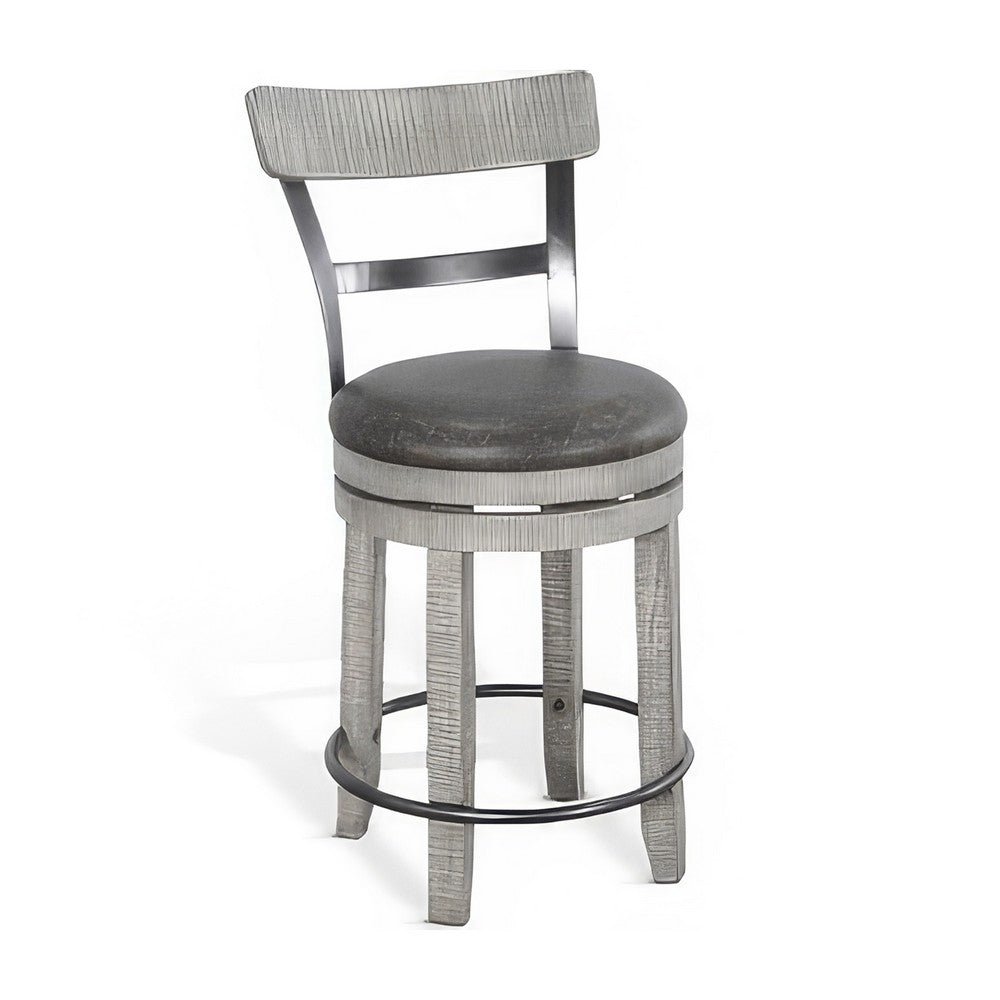 Zeka Swivel Counter Stool Chair Set of 2, Faux Leather, Gray Mahogany