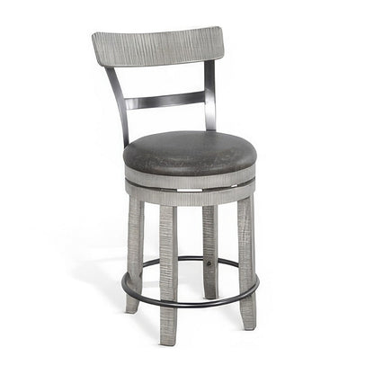 Zeka Swivel Counter Stool Chair Set of 2, Faux Leather, Gray Mahogany