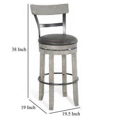 Zeka Swivel Barstool Chair Set of 2, Faux Leather, Gray Mahogany Wood