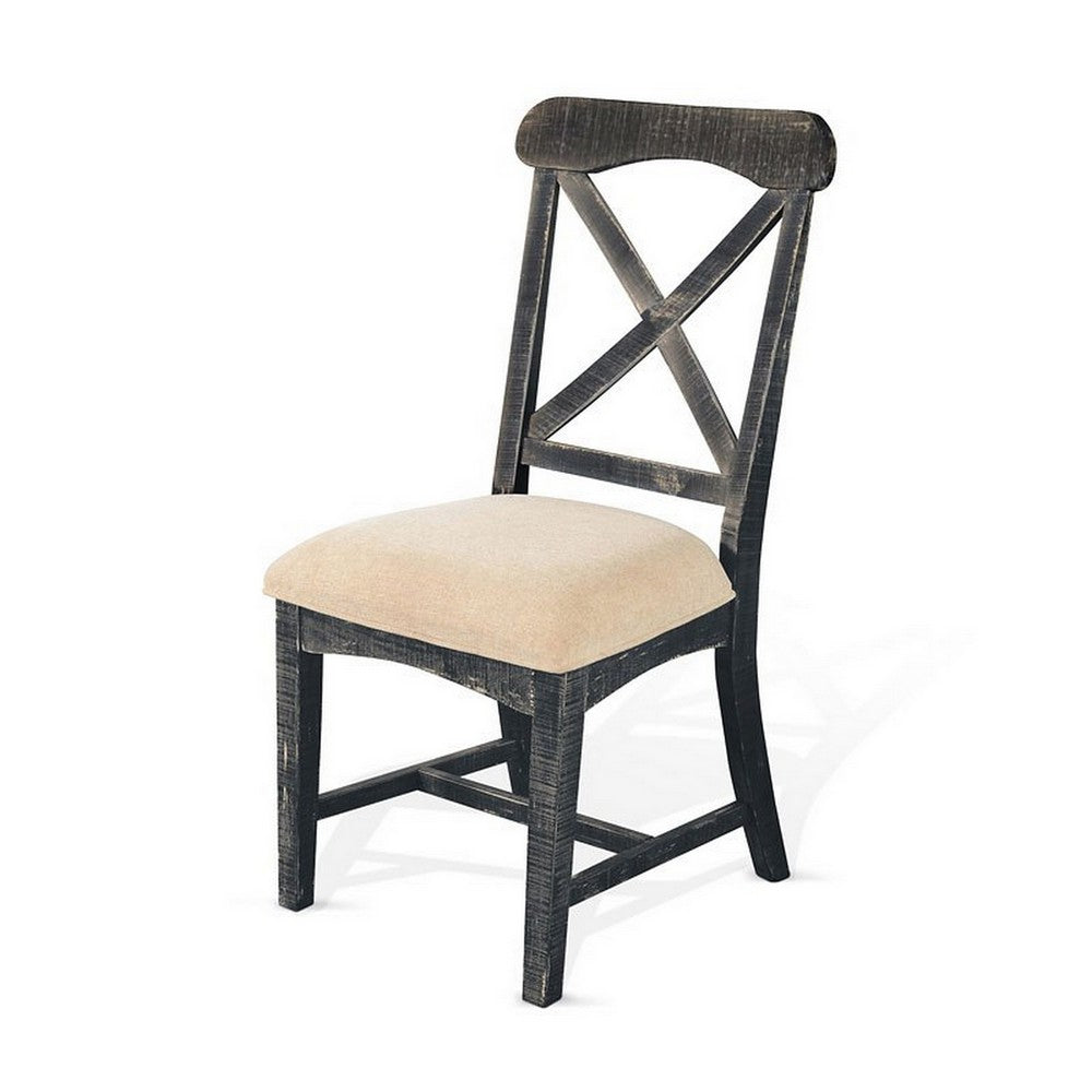 Rena Dining Chair Set of 2, X-Back Design, White, Black Mahogany Wood