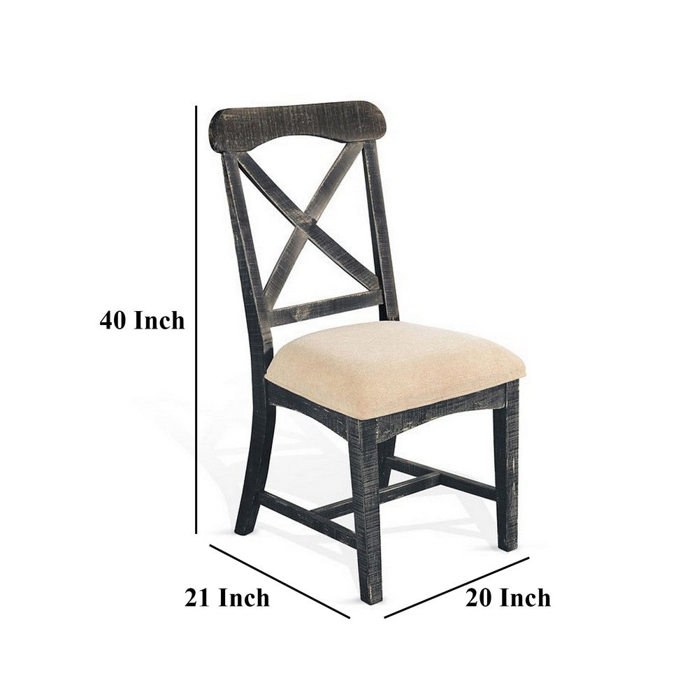 Rena Dining Chair Set of 2, X-Back Design, White, Black Mahogany Wood