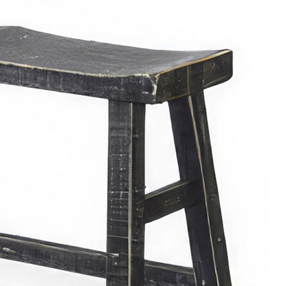 Rena Counter Height Bench, 33 Inch Rustic Black Mahogany Wood Frame