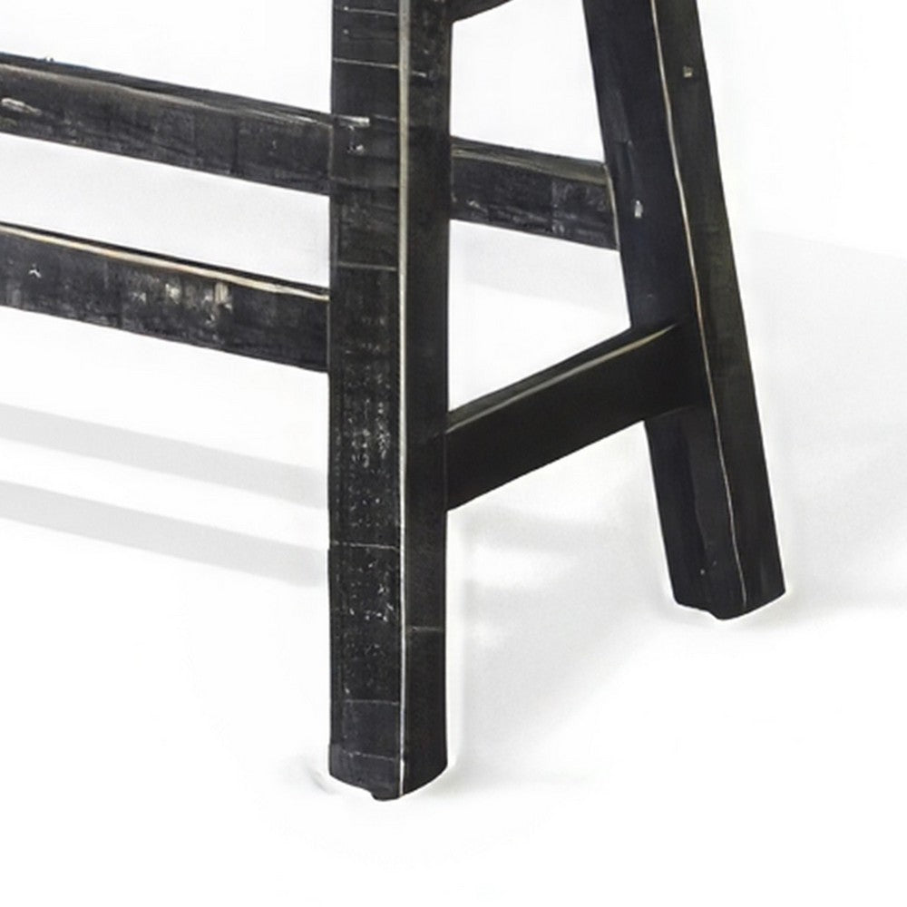 Rena Counter Height Bench, 33 Inch Rustic Black Mahogany Wood Frame