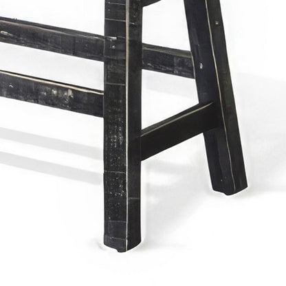 Rena Counter Height Bench, 33 Inch Rustic Black Mahogany Wood Frame