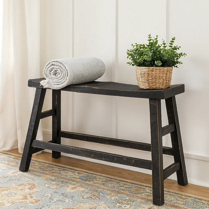 Rena Counter Height Bench, 33 Inch Rustic Black Mahogany Wood Frame