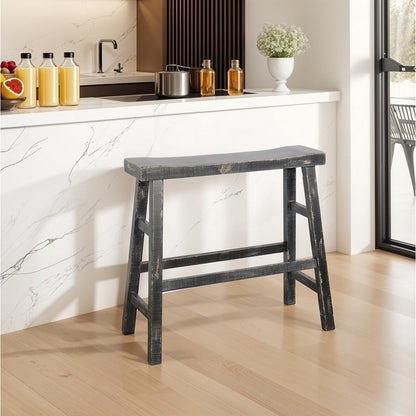 Rena Bar Height Bench | Trestle Legs with Footrests | 33" Wide Rustic White Sand Mahogany Wood