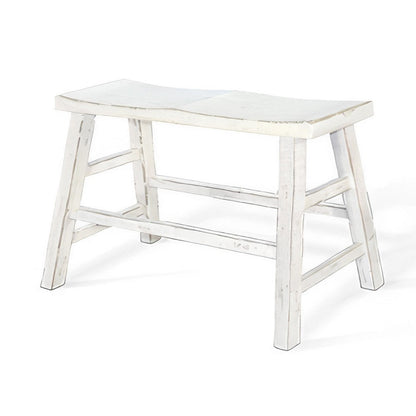 Rena Counter Height Bench | Trestle Legs with Footrests | 33" Wide White Sand Mahogany Wood
