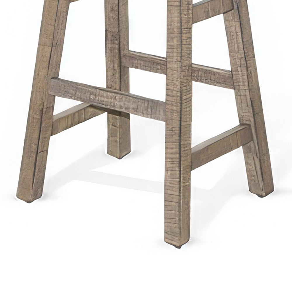 Rena Barstool Set of 2, Saddle Style Seat, Light Brown Mahogany Wood