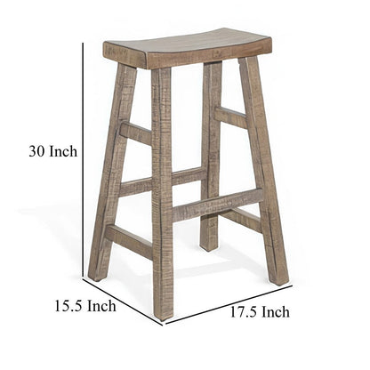 Rena Barstool Set of 2, Saddle Style Seat, Light Brown Mahogany Wood