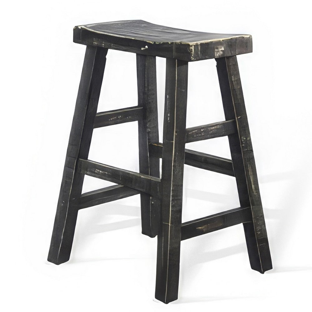 Rena Counter Stool Set of 2, Saddle Seat, Black Sand Mahogany Wood