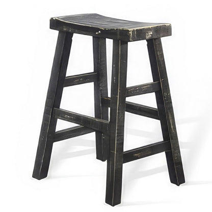 Rena Counter Stool Set of 2, Saddle Seat, Black Sand Mahogany Wood