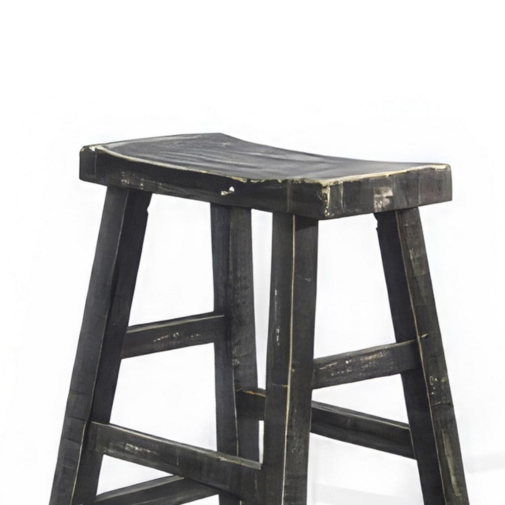 Rena Counter Stool Set of 2, Saddle Seat, Black Sand Mahogany Wood