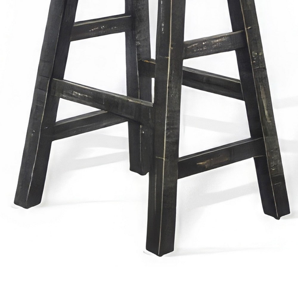 Rena Counter Stool Set of 2, Saddle Seat, Black Sand Mahogany Wood