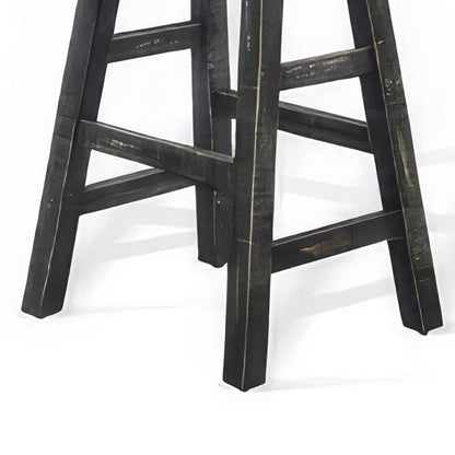 Rena Counter Stool Set of 2, Saddle Seat, Black Sand Mahogany Wood