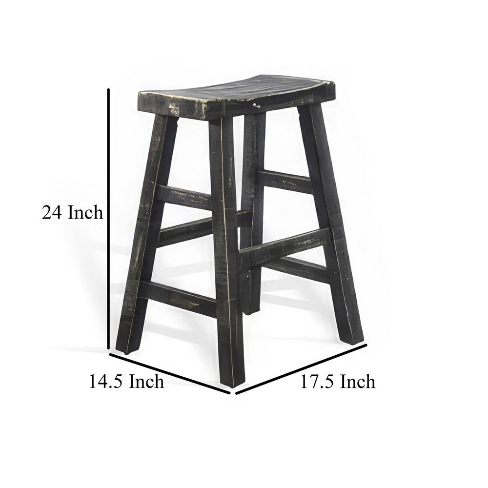 Rena Counter Stool Set of 2, Saddle Seat, Black Sand Mahogany Wood