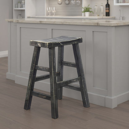 Rena Counter Stool Set of 2, Saddle Seat, Black Sand Mahogany Wood