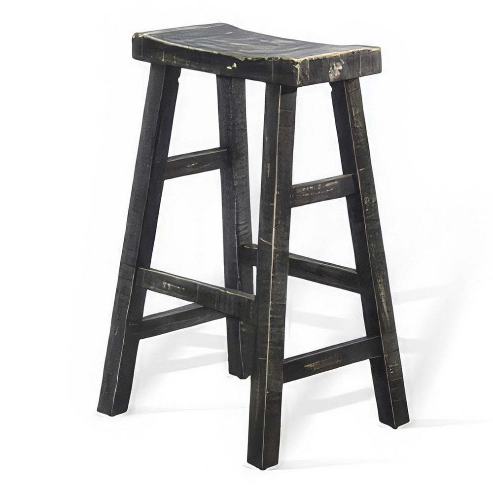 Rena Barstool Set of 2, Saddle Style Seat, Black Sand Mahogany Wood