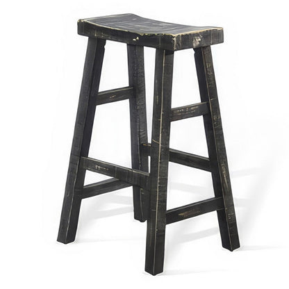 Rena Barstool Set of 2, Saddle Style Seat, Black Sand Mahogany Wood