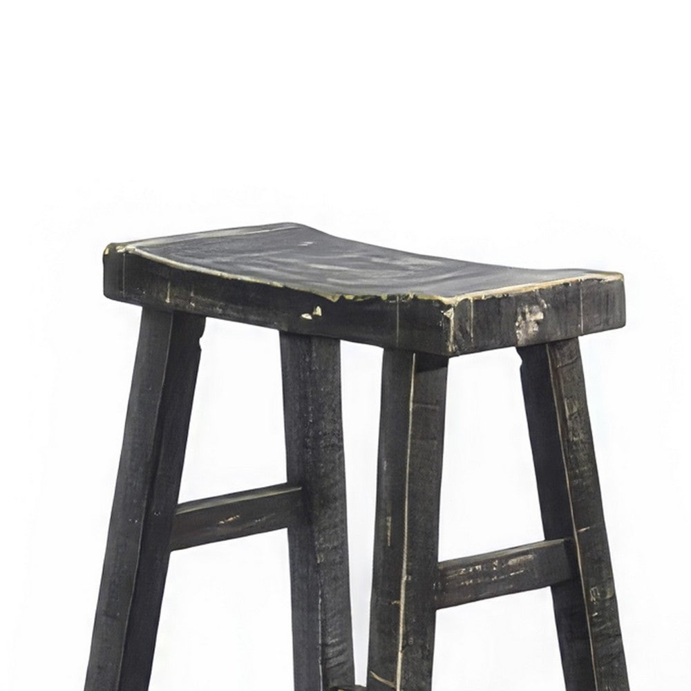 Rena Barstool Set of 2, Saddle Style Seat, Black Sand Mahogany Wood